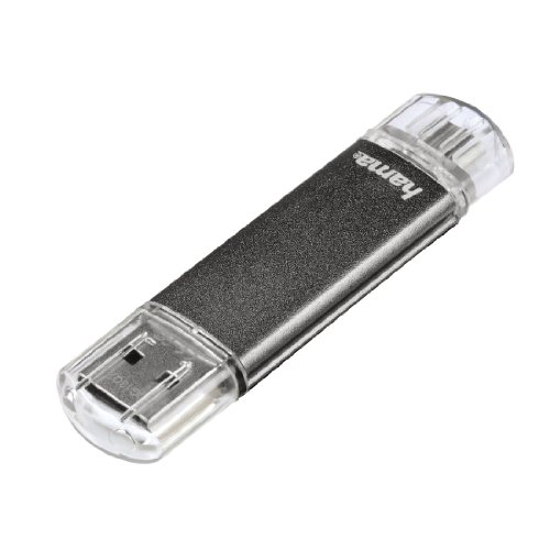 Hama USB Stick 64 GB FlashPen Laeta Twin (OTG, Aluminium, USB 2.0, bis zu 10MB/s) grau