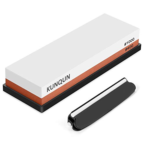 KUNQUN Wetzstein Set, 400 1000 Schleifstein Messer Profi 2-in-1 Messerschärfer Abziehstein, nass Schleifstein mit Gratis Rutschfest Silikonhalter & Schleifhilfe | Beste Schleifstein Fuer die Küche