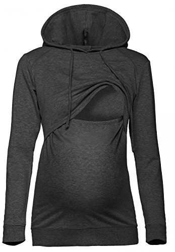 Happy Mama. Damen Kapuzenpullover Stillzeit Top Zweilagiges Sweatshirt. 272p (Graphit Melange, EU 36, S)