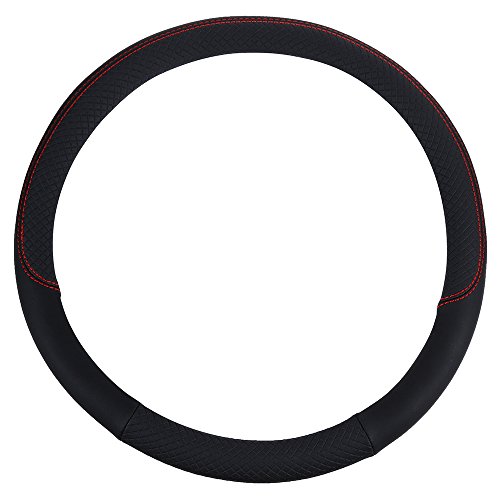 Anpro Auto Lenkradhülle Lenkrad Abdeckung Lenkradbezug aus Leder Lenkradschoner, 37-39cm, Schwarz