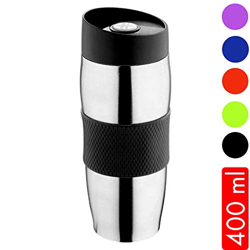 Thermobecher Kaffee To Go Becher Edelstahl 400ml Schwarz | Auslaufsicher Spülmaschinenfest | Isolierbecher Kaffeebecher Thermo