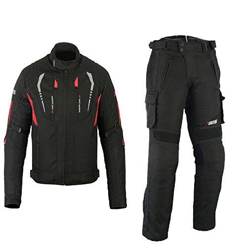 MOTORRADKOMBI JACKE + HOSE - AUS TEXTIL /CORDURA für Motorrad Biker Chopper Cross (XL, ROT)