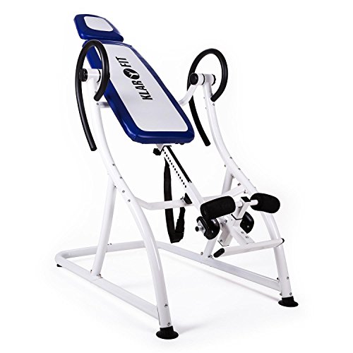 Klarfit Relax Zone Pro Inversionsbank Hang-Up-Rückentrainer Rücken-Bank (zur Streckung der Wirbelsäule, bis 150kg, verstellbar, für alle Altersgruppen, leichte Montage) weiß-blau