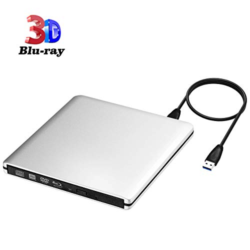 Externe Blu Ray DVD Laufwerk 3D 4K, USB 3.0 DVD/CD Blueray Player, Portable Slim Blueray Brenner superdrive, Plug&Use, Niedriger Lärm, für PC MacBook iMac Mac OS Windows 7/8/10/Vista/XP