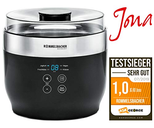 ROMMELSBACHER Joghurt- und Frischkäsebereiter JG 80 'Jona', inkl. 4 Keramik Portionsbecher à 125 ml, 2 XXL Glasbehälter à 1,2 Liter, 4 voreingestellte Programme mit unterschiedlichen Temperaturen