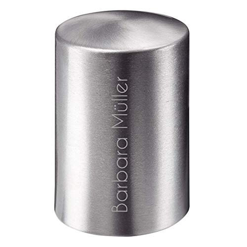 elasto Robust und Hochwertig Personalisierter Aluminium Flaschenöffner mit Gravur Push & Pull Kapselheber mit Name Bierflaschenöffner Edelstahl-Optik Massive Ausführung in Silber 88 x Ø 53mm Groß