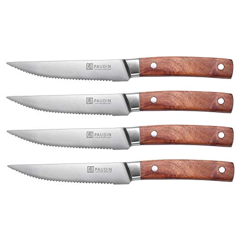 PAUDIN Steakmesser Set 4-teilig, hochwertige scharfe Messer Wellenschliff Steakmesser aus deutschem rostfreiem Edelstahl mit Ergonomischem Griff