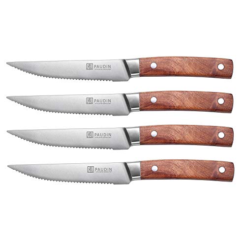 PAUDIN Steakmesser Set 4-teilig, hochwertige scharfe Messer Wellenschliff Steakmesser aus deutschem rostfreiem Edelstahl mit Ergonomischem Griff