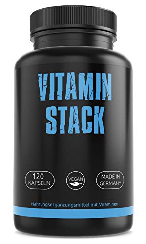 GYM-NUTRITION — Vitamin Stack Vitamin-Komplex – Vitamin-Tabletten – Multivitamin-Kapseln – kombiniertes Vitamin-Präparat — vegan, hochdosiert, Made in Germany — 120 Kapseln, für 4 Monate