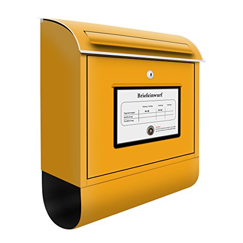 Design Briefkasten Postkasten | Briefe Post Päckchen Sendung Gelb, Postkasten mit Zeitungsrolle, Wandbriefkasten, Mailbox, Letterbox, Briefkastenanlage, Dekorfolie
