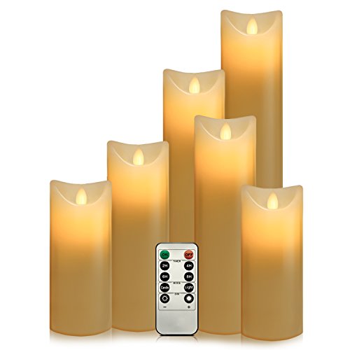 Air Zuker 6er LED Flammenlose Kerzen batteriebetriebene Kerzen Säule Echtwachskerzen mit Timer und 10 Tasten Fernbedienung, für Dekorations zB. Party, Hochzeit, Tisch