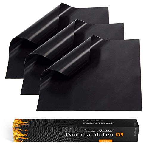 Collory Premium Dauerbackfolie (3er Set) | EXTRA Gross 50x40 cm | Teflon antihaftbeschichtete Backunterlage | Wiederverwendbares Backpapier | Backmatte | Dauerbackmatte | Lebensmittelecht BPA-Frei