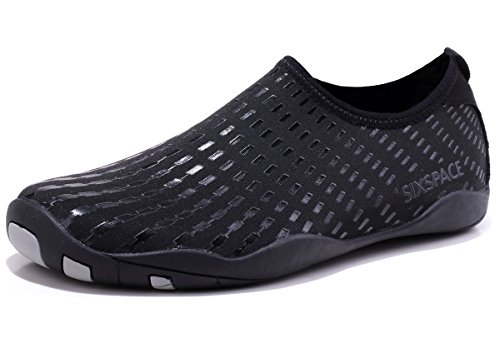 Sixspace Unisex Strandschuhe Aquaschuhe Schwimmschuhe Badeschuhe Wasserschuhe Surfschuhe mit Rutschfeste Sohlen für Damen Herren, Schwarz 43 EU