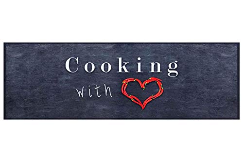 HOMEFACTO:RI Küchenläufer Küchenteppich Teppichläufer Cooking with Love | waschbar, Größe:ca. 60 x 180 cm