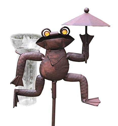 Artecsis Regenmesser Frosch aus Metall für Garten, Balkon, Terrasse, Niederschlagsmesser, Glas mit Skala, Gartenstecker 115cm
