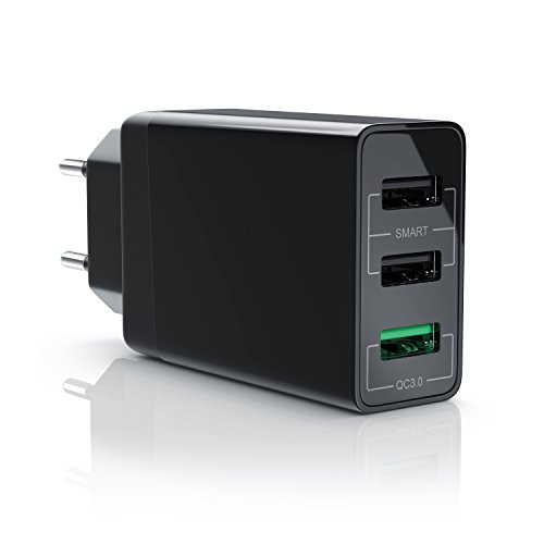 CSL - USB Ladegerät 30W QC 3.0 | 3-Port Netzteil inkl. Quick-Charging ( Schnellladefunktion ) | Smart Charge + Solid Charge (intelligentes Laden) | geeignet für Handys, Smartphones, Navis, Tablets uvm. | schwarz
