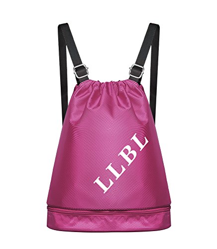 WATERFLY Turnbeutel Damen, Schwimmbeutel Wasserabweisender Kordelzug Rucksack Sportausrüstung Organizer mit Separatem Fach für Schwimmen Surfen Wandern Klettern Driften (Rose rot)