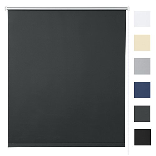 WOLTU TR5700an14, Verdunklungsrollo Thermorollo Klemmfix ohne Bohren , Seitenzugrollo Thermo Rollo easyfix lichtundurchlässig , Sichtschutz Sonnenschutz für Fenster & Tür , Anthrazit 90x210 cm (BxH)