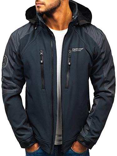 BOLF Herren Softshell Funktionsjacke Kapuze Outdoor Sportlicher Stil FREESTEP P06 Dunkelgrau M [4D4]
