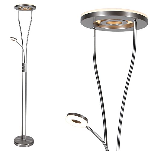 Moderner LED Deckenfluter mit Lesearm | Fluter mit drehbarem Innenring | Stehleuchte 187,50cm Höhe inklusive LED-Leuchtmittel | Stehlampe Leselampe | 1x Gratis LED Teleskop Stab Taschenlampe