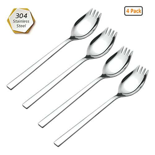 GuDoQi 4 Pack Salat Spork 8,2 Zoll 304 Edelstahl Eislöffel Salatgabel Für Den Täglichen Gebrauch Im Haushalt Obst Vorspeise Dessert
