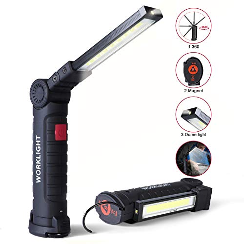 LED Werkstattlampe Arbeitsleuchte Taschenlampe Inspektionsleuchten Wiederaufladbare geeignet für Auto Reparatur, Werkstatt, Garage, Camping, Outdoor und Notbeleuchtung mit Haken und Magnet Basis