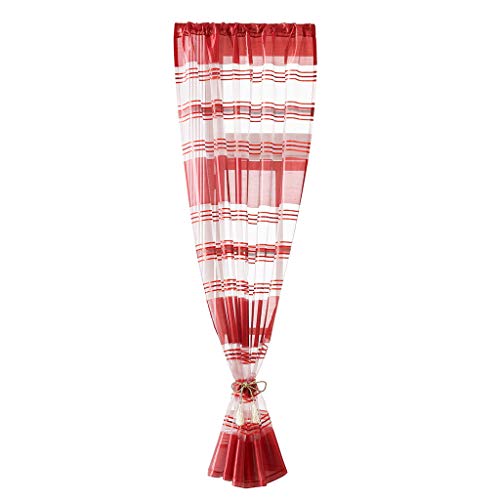 YSFWL VorhäNge Fensterdekoration Gestreifte Silberne Kurze Einzelne Abnutzungsstangen 130X100Cm (HöHe X Breite) ösenschal Vorhang Stores Voile FüR Wohnzimmer Kinderzimmer Schlafzimmer (Rot)