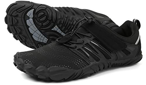 WHITIN Herren Damen Traillaufschuhe Minimalistische Barfußschuhe 5 Five Finger Zehenschuhe Fivefinger Trail Laufschuhe Fitnessschuhe Barfussschuhe für Männer Leichtgewicht Tennis Schwarz Größe 43
