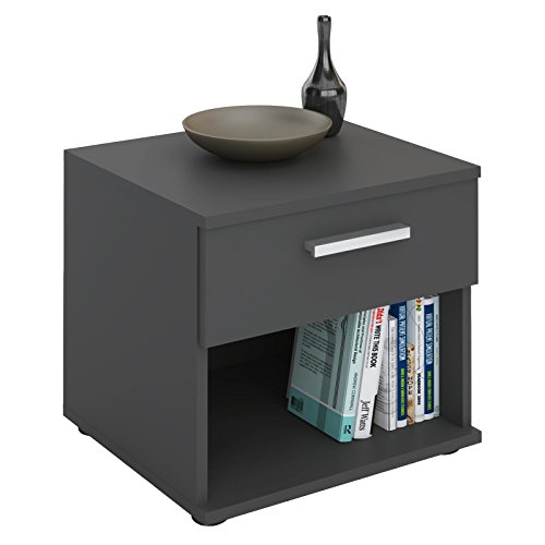 CARO-Möbel Nachttisch Nachtschrank Nachtkommode Mary Anthrazit Grau, 42 x 38 x 30 cm, mit Schublade und Offenem Fach