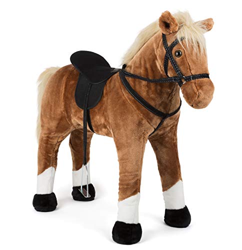 Small Foot 11177 Stehpferd mit Sound und braunem Fell, sicherer Sitz durch Steigbügel und Zügel, Sitzhöhe 50 cm, für kleine Pferde-Liebhaber ab 3 Jahre, bis ca. 35 kg belastbar Spielzeug