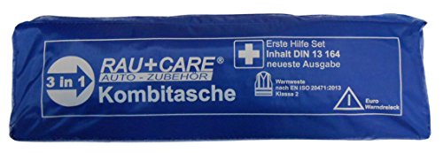 RAU EH0009 Trio Kombitasche Erste Hilfe Nach DIN13164 (Neueste Ausgabe) mit Warndreieck Ece und Warnweste EN20471, Blau