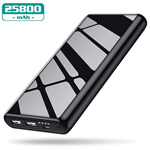 VOOE Powerbank 25800 mAh, 【2019 Neuste Modell 】 Externer Akku Große Kapazität Akkupack 2-Port Output Tragbares Ladegerät Power Pack Power Bank für Handy Tablet- Helles Schwarz
