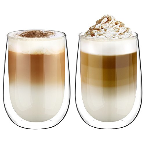 Glastal Doppelwandige Latte Macchiato Glaser Set Thermoglas Kaffeeglas Trinkgläser 2-teiliges 350ml (Volle Kapazität)