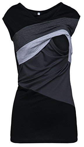 Happy Mama. Damen Still Umstands-Top Lagendesign Farbblock-Design Ärmellos. 369p (Graphit Melange & Grau Melange, EU 36, S)