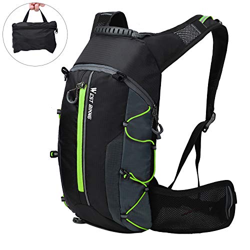 WESTGIRL Fahrradrucksack Wasserdicht, Faltbarer Fahrrad Tagesrucksack Trinkrucksack mit Gürteltasche, Atmungsaktives Leichtgewicht für Outdoor Sportarten Reisen Bergsteigen 10L