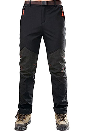 Micosuza Herren Softshellhose Fleece Wanderhose Winddicht Wasserdicht Softshell Outdoorhose, Schwarz, EU XXXL=Label 5XL
