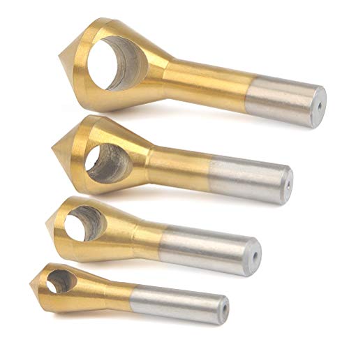 WOWOSS 4 Stück Kegelsenker Entgratsenker HSS Kegelsenker Set,90° Titan beschichtet Senker Entgrater Bohrer Set für Metall,Holz,Kunststoff,Aluminium,Eisen