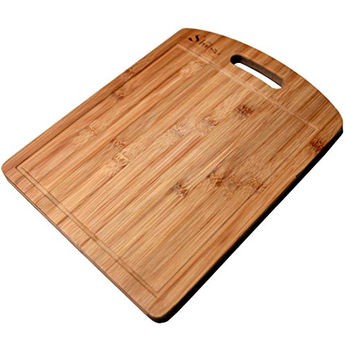 SHITSUTM Bambus Schneidebrett | Extra großes Küchenbrett mit Griff und Rille | hochwertig, robust & antibakteriell