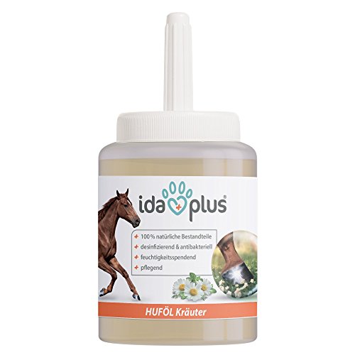 Ida Plus Kräuter Huföl mit Pinsel für Pferde (500 ml) - mit Lorbeeröl für Hufwachstum & Hufpflege, Hufpflegeöl für Starke Hufe & gesunden Strahl