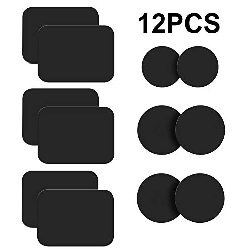 meacom Metallplatte für kfz, 12 Stück Metallplättchen Set Universale Handy Halterung Metall Plättchen Ersatz 3M Magnet Halterungen Metallplatte für Handy und GPS (6 Rechteck und 6 Runde/Schwarz)
