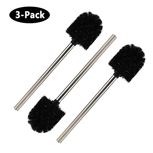 3er Set Toilettenbürste, Thinkcase Mehrweg Schwarz Bürstenkopf mit Edelstahl Griff Austauschbarer Toilettenbürstenkopf Ersatztoilettenbürste Toilettenbürsten Edelstahlgriff 25cm Bürstenkopf Ø 8cm