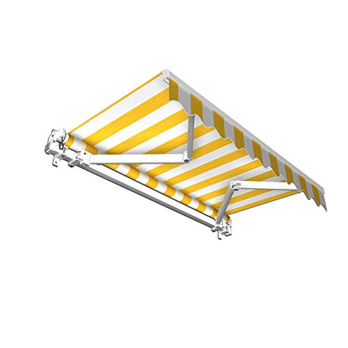 Jarolift Gelenkarmmarkise Basic Markise mit Volant für Terrasse Garten Balkon, 250 x 150 cm (Breite x Ausfall), Stoff gelb/Weiss Blockstreifen