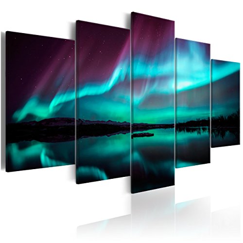 decomonkey | Bilder Polarlicht 200x100 cm 5 Teilig | Leinwandbilder | Vlies Leinwand | Wandbilder | Wand | Bild aud Leinwand | Wandbild | Kunstdruck | Wanddeko Nordlicht Nacht Island DKB0356a5XL