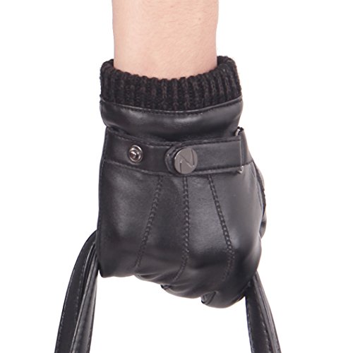 Nappaglo  Männer PU Lederhandschuhe Touchscreen - Handschuhe Mit Langen Fleecefutter Winter Fahren