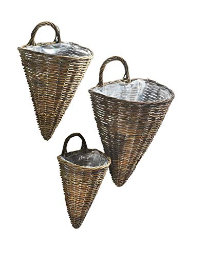 Kobolo Pflanzkorb Wandkorb aus ungeschälter Weide im Füllhorn-Design 3er Set