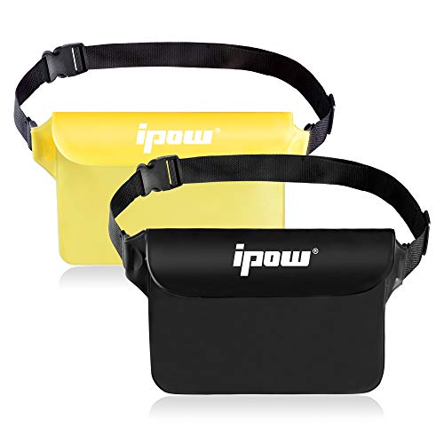 ipow 2 Pack Wasserdichte Tasche Beutel Hülle Unterwassertasche Bauchtasche vollkommen für iPhone, Handy, Kamera, iPad, Bargeld, Dokumente vor Wasser schützen (schwarz+ lichtdurchlässige gelb)