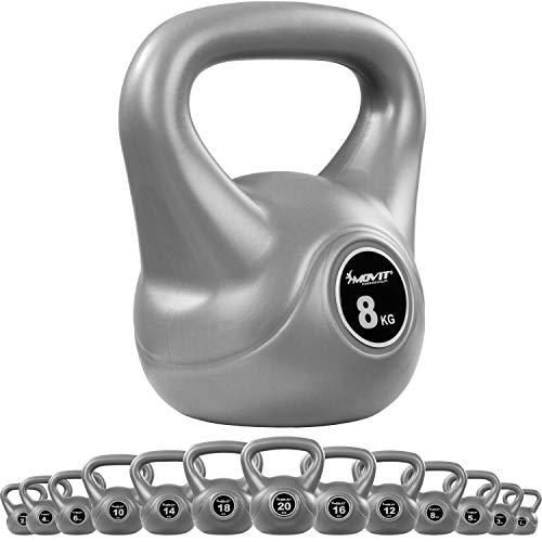 MOVIT Kettlebell Kugelhantel mit bodenschonender Kunststoffummantelung, Farbwahl, Größenwahl (1 kg bis 22 kg) Schwunghantel, Kugelgewicht