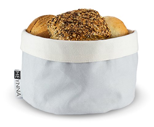 HEYNNA Premium Brotkorb Stoff - Brötchenkorb als Aufbewahrung von Toastbrot, Brötchen, Gebäck und Brot - 100% Baumwolle rund 20cm Ø (grau / creme)