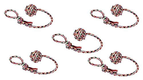 5 er Set Baumwollball am Seil Wurfball Schleuderball Hundespielzeug Bringsel Wurfspielzeug Apportierspielzeug Zerrspielzeug für Hunde Hundeball mit Wurfschlaufe Spielball Spielseil Spielzeug Zahnpflege