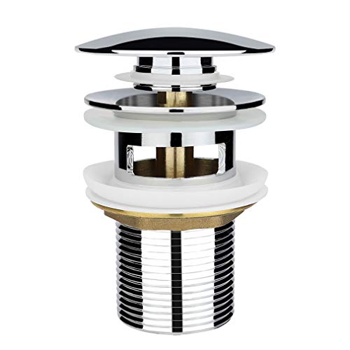 Chrom Universal Ablaufgarnitur für Waschbecken & Waschtisch Modernes Pop-Up Click Clack Ventil – Ablaufventil mit Überlauf, Abflussgarnitur Werkzeugloser Einbau
